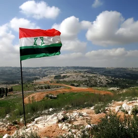 Flag on a Hill Overlooking a City