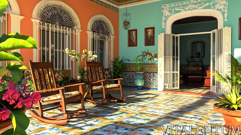 Tranquil Veranda with Floral Accents AI Image