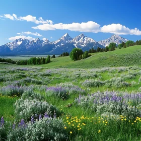 Scenic Mountain View with Flower Meadow