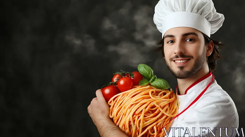 Italian Chef with Pasta and Tomatoes AI Image