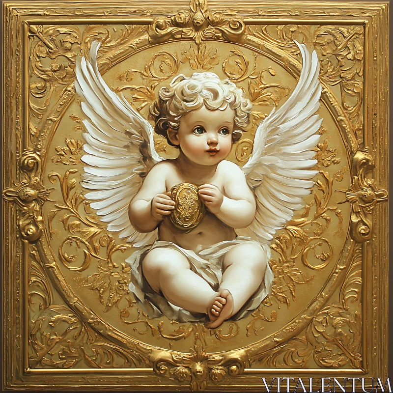 AI ART Classical Angel with Golden Frame