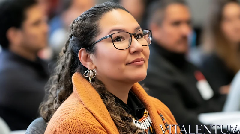 Woman with Glasses Looking Upward AI Image