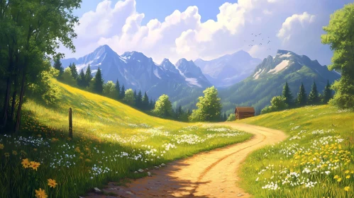 Scenic Mountain Vista with Flower Meadow