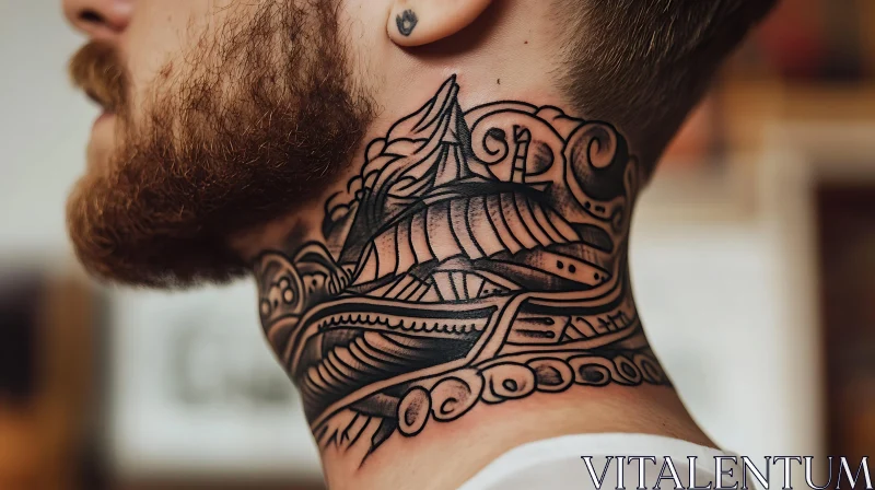 Neck Tattoo with Ship Design AI Image