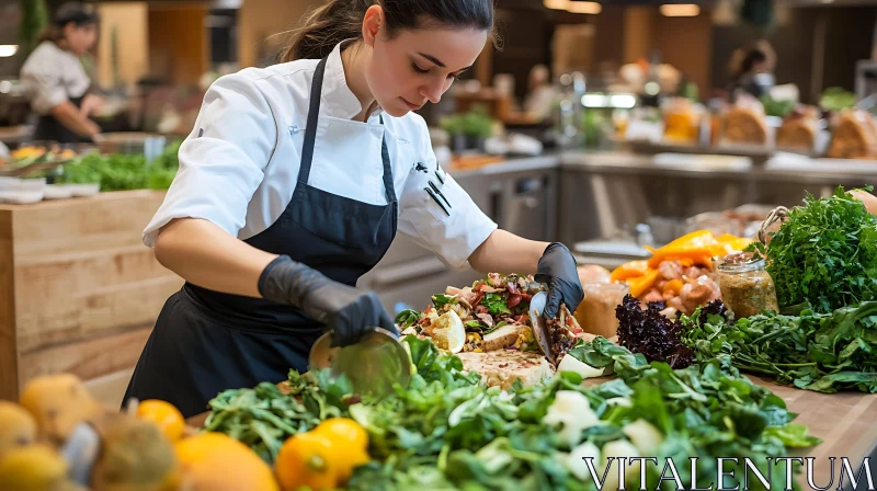 Gourmet Chef Working with Fresh Ingredients AI Image