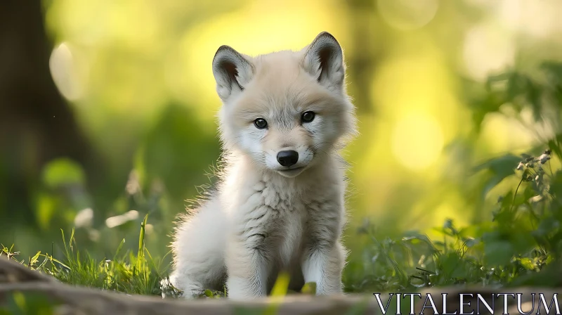 Young Wolf in Grassy Meadow AI Image