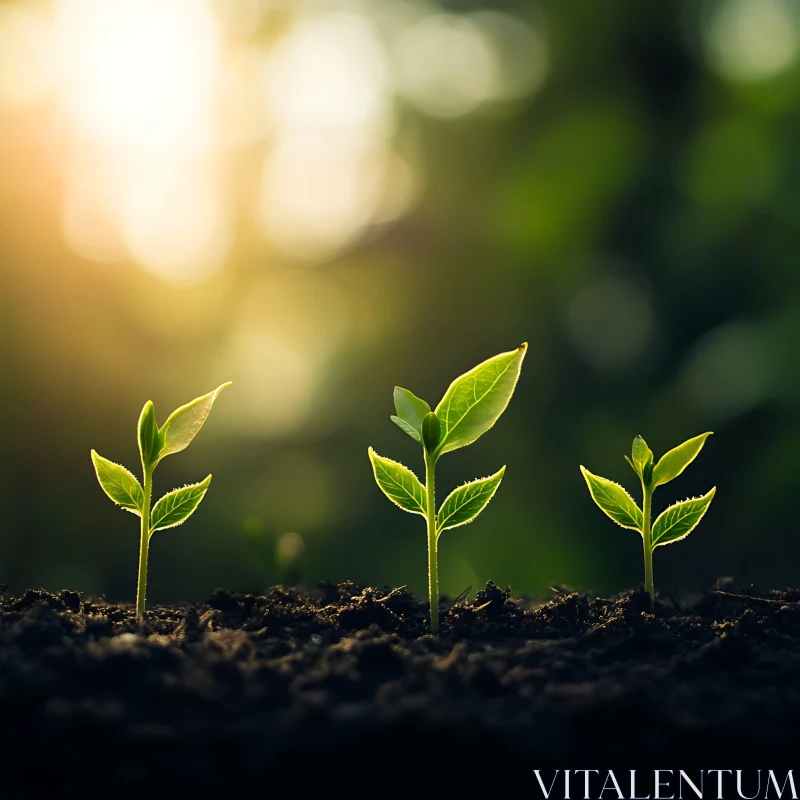 Three Seedlings in Soil AI Image