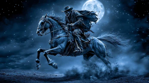 Moonlit Specter: A Horseman's Night Ride