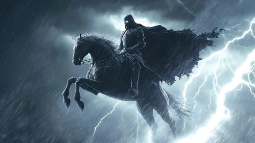 Dark Rider Amidst Lightning Storm