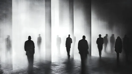 Silhouettes in a Hazy Corridor