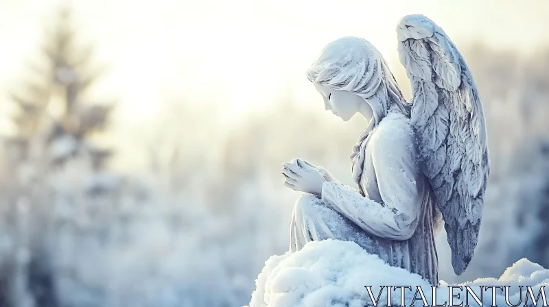 AI ART Winter Angel Statue in Snow