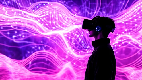 Virtual Reality Headset with Neon Background