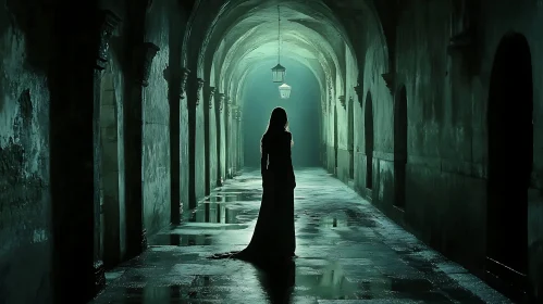 Figure in Arched Hallway