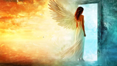 Winged Angel Before a Portal