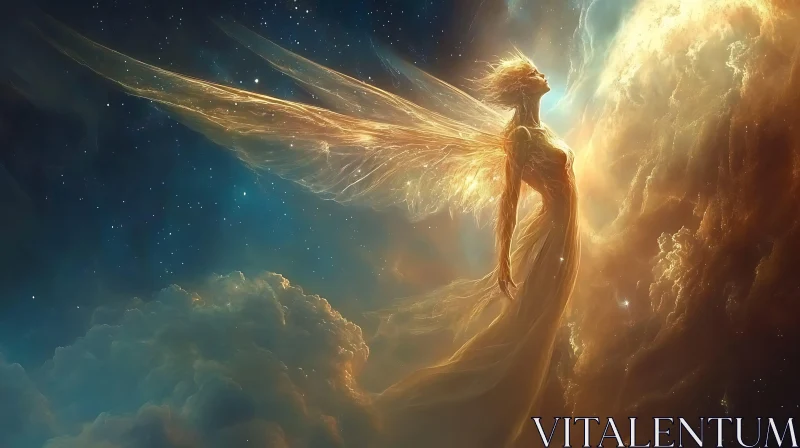 AI ART Celestial Angel in Cosmic Flight