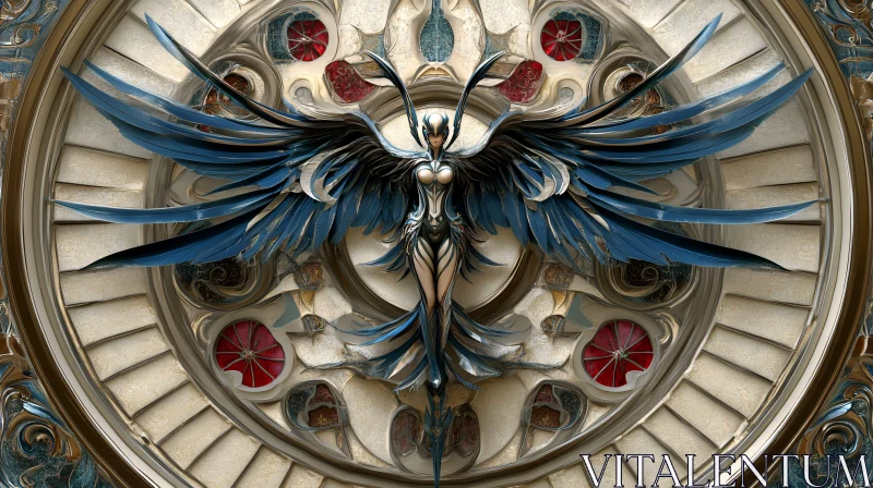 AI ART Winged Angel in Ornate Circle Design