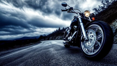 Bike on Road with Stormy Sky