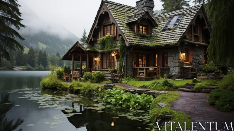 Captivating Cabin by a Serene Lake - Fairytale-Inspired Beauty AI Image