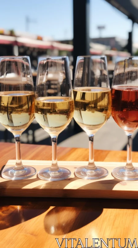 Captivating Still Life: Wine Glasses on Wooden Tray AI Image