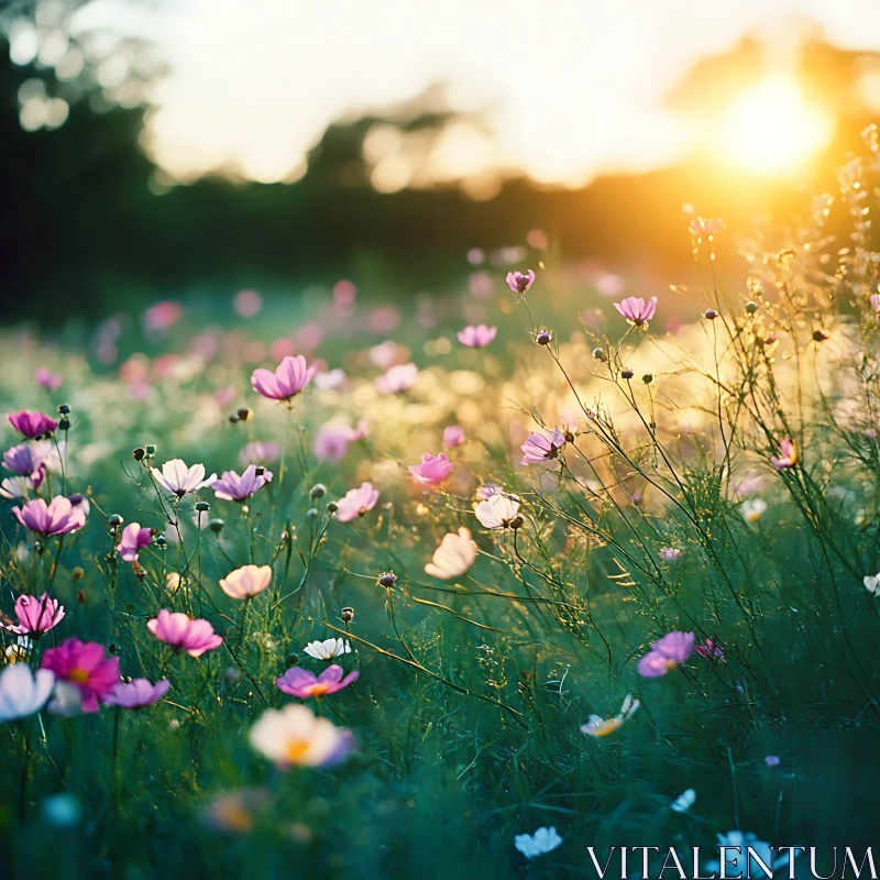 Floral Meadow at Dusk AI Image