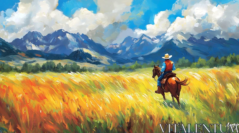 AI ART Western Cowboy Riding Horse Painting