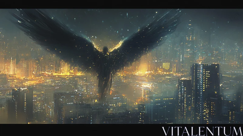 AI ART Guardian Angel Over Urban Night