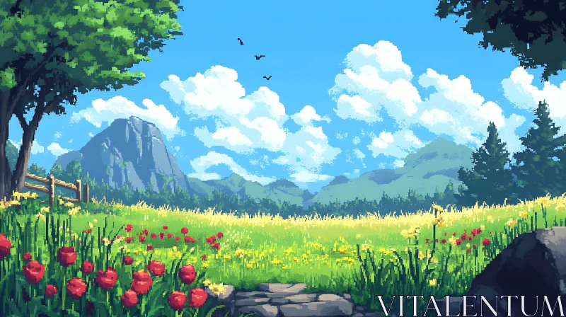 Peaceful Pixel Art Landscape AI Image