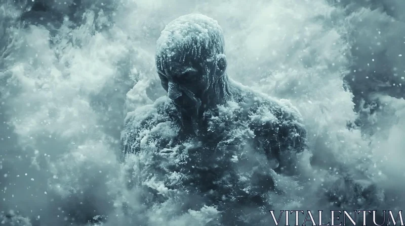 Icy Figure Emerging from the Storm AI Image