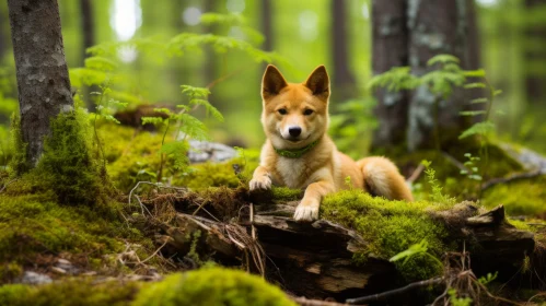 Small Red Dog in Forest - Japanese Style Environmental Awareness