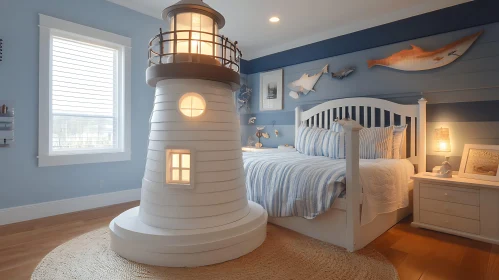 Coastal Bedroom Design with Lighthouse