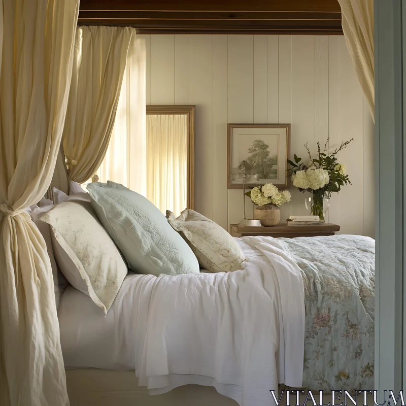 AI ART Serene Bedroom with Floral Quilt