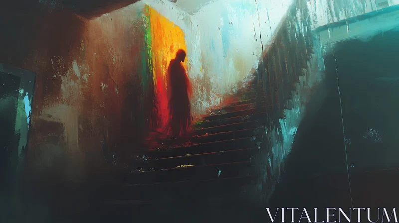 AI ART Silhouette on Stairs, Mystery Concept