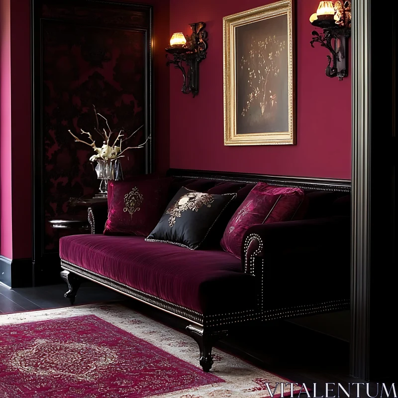 AI ART Elegant Burgundy Room Interior Design