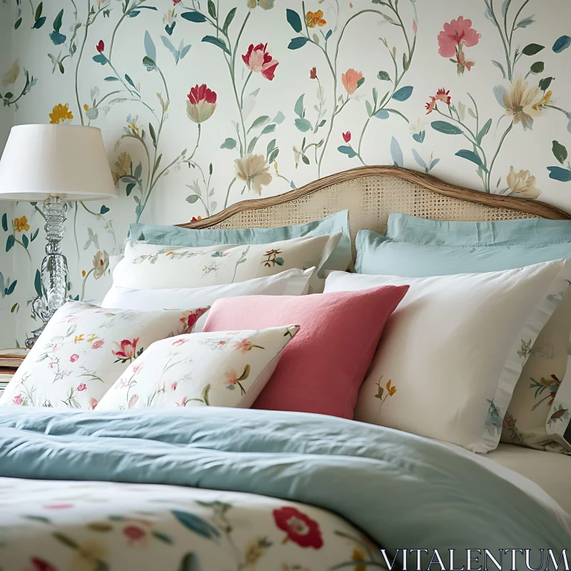 AI ART Cozy Bedroom with Floral Accents