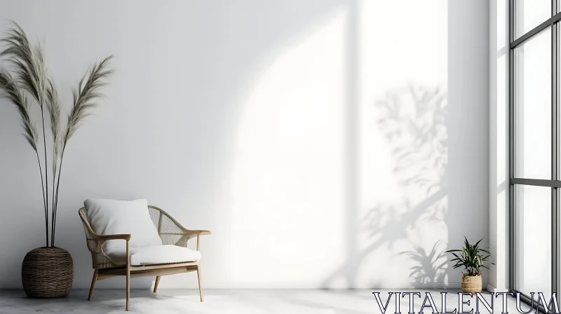 AI ART Serene Interior with Chair and Plant