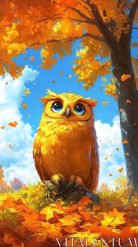 AI ART Orange Owl in a Sunlit Autumn Forest