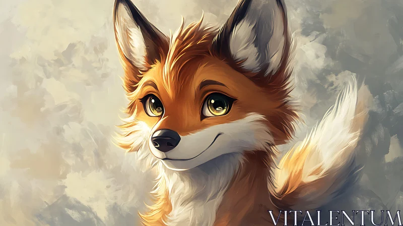 Adorable Fox with Big Eyes Digital Painting AI Image