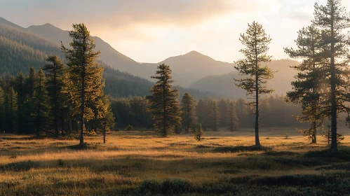 Golden Field with Mountain Backdrop