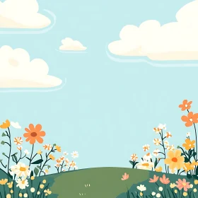 Cartoon Flower Field Under a Blue Sky