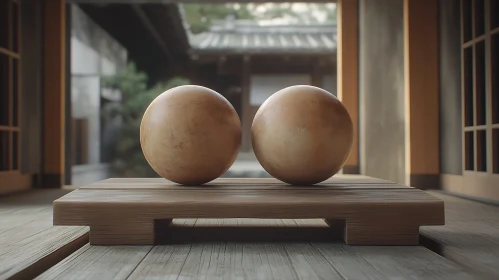 Balanced Spheres Still Life Wood Platform