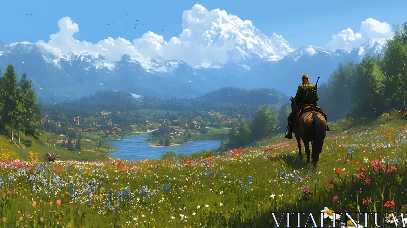 AI ART Equestrian Journey in a Floral Landscape