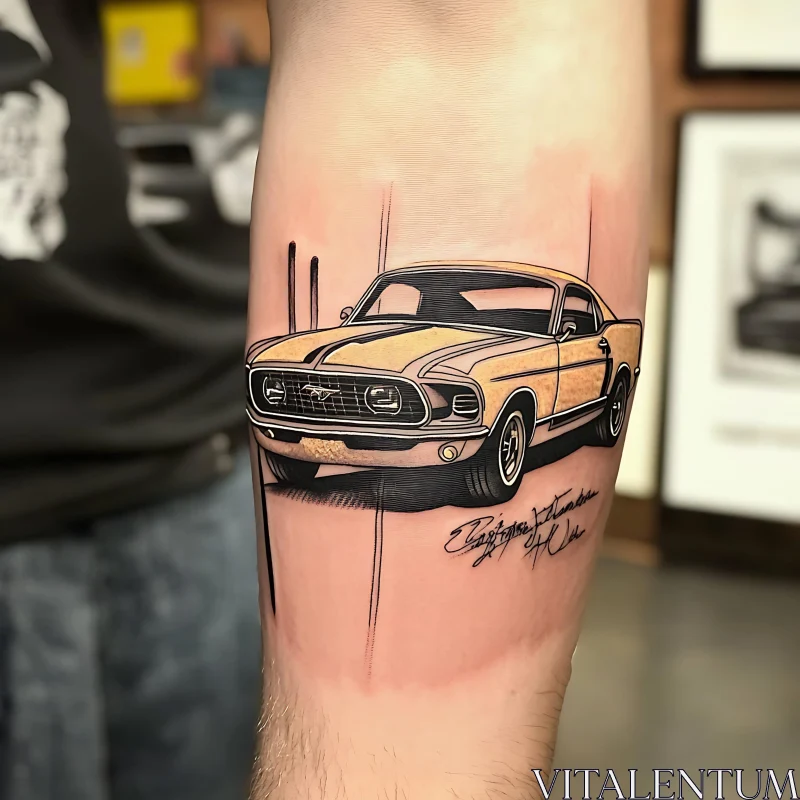 Classic Car Tattoo with Black Linework AI Image