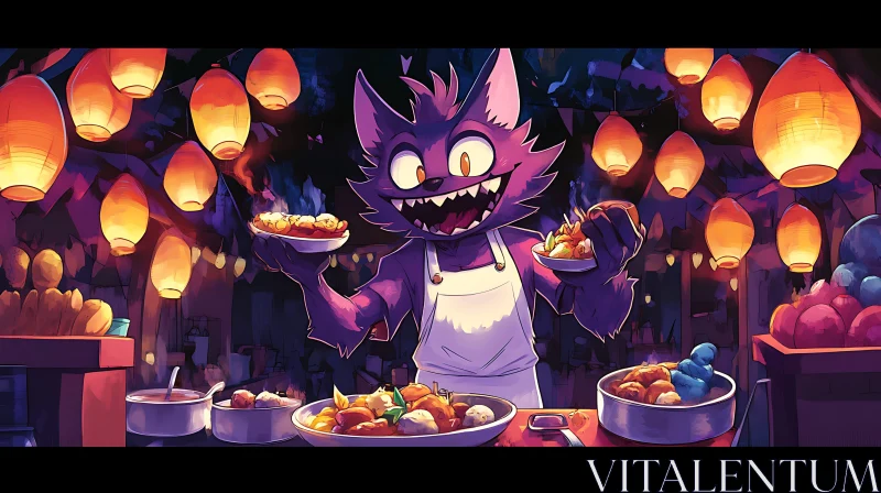 Animated Furry Character Serving Food AI Image