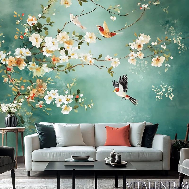 AI ART Blossom and Bird Interior Design