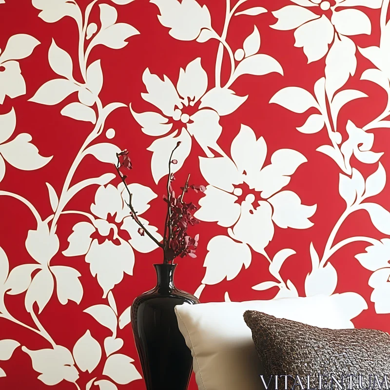 Floral Pattern with Vase and Pillows AI Image