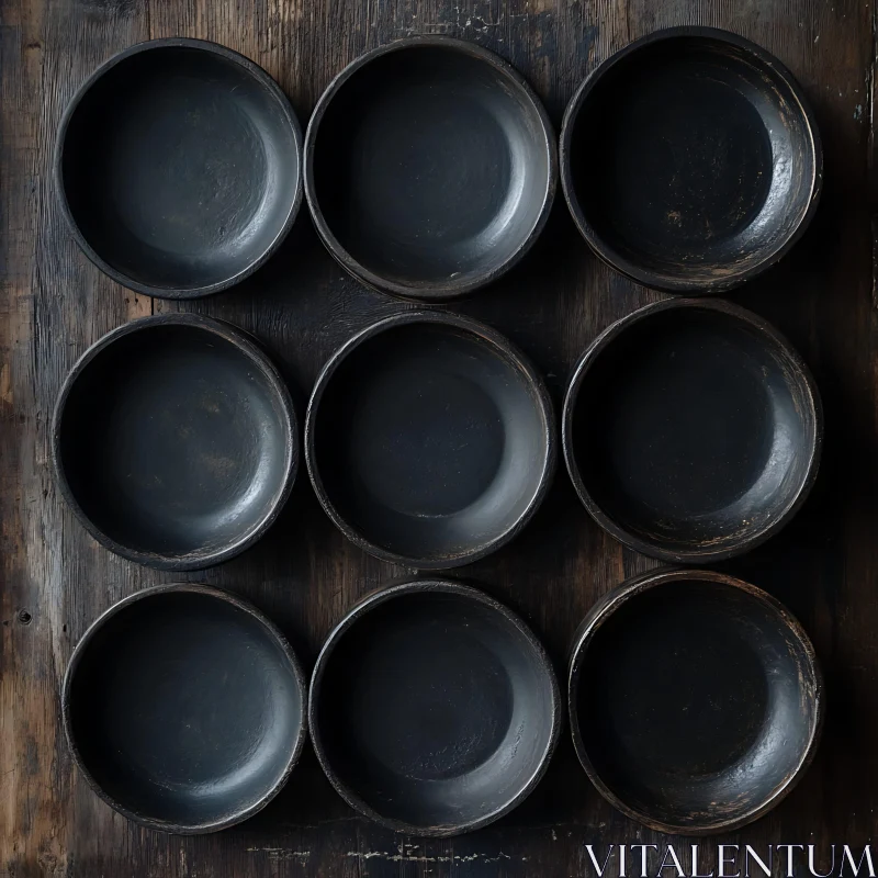 Rustic Black Bowls Still Life AI Image