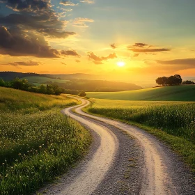 Golden Hour Over Green Fields