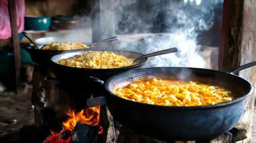 Authentic Rustic Cooking with Open Fire and Pots