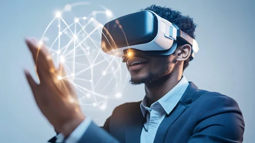Man in VR Headset: Engaging Digital Interface