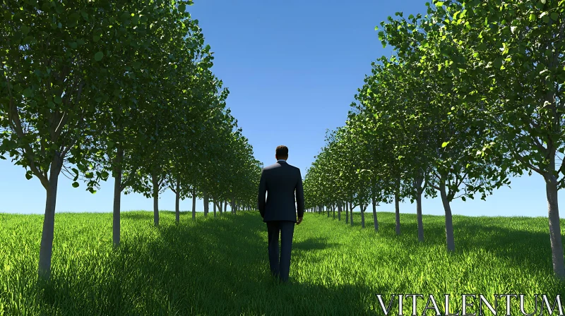 AI ART Man Walking on Green Path